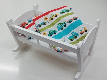 KOŁYSKA DLA LALEK BIAŁA + POŚCIEL Z MATERACEM