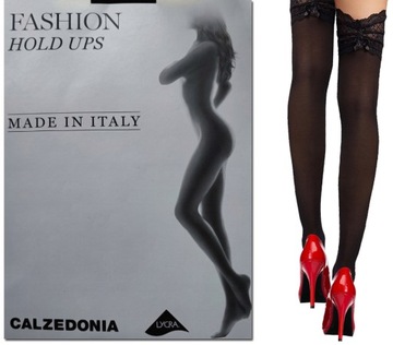 Calzedonia NOWE czarne pończochy samonośne koronka s/m