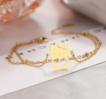 Bransoletka Podwójna Hello Kitty Kotek Serduszko Sanrio Złota