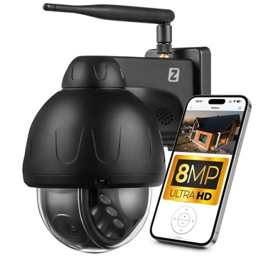 Kamera Zewnętrzna Obrotowa WiFi 8MPx 8MP 4K ULTRA HD CZARNA AUDIO APLIKACJA