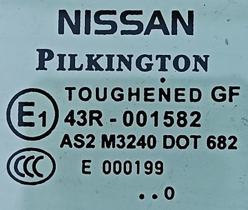NISSAN QASHQAI I FACELIFT 10 R SKLO (OKNO) BOČNÍ DVEŘE PRAVÁ PŘEDNÍ HB 5D