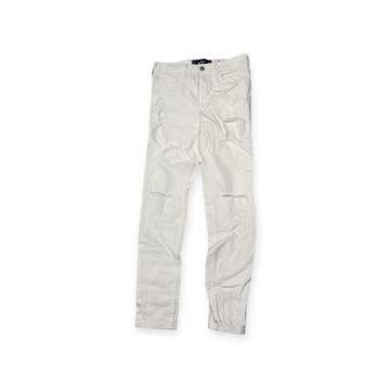Spodnie jeansowe damskie białe dziury Hollister High Rise Super Skinny S