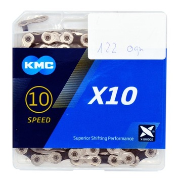 Łańcuch rowerowy KMC X10 10 rzędowy 122 ogniwa SREBRNY/CZARNY BOX + SPINKA