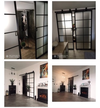 Drzwi Szklane Przesuwne System Loft 65 cm Satyna 4 w Ramie Aluminiowej