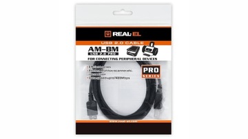KABEL PRZEWÓD USB DO USB-B TYP B 2.0 DO DRUKARKI SKANERA REAL-EL 480MBPS 3M