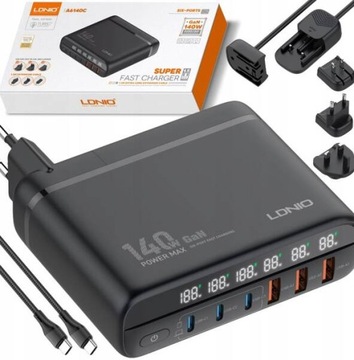 Szybka Ładowarka USB Zasilacz 140W GaN do telefonu laptopa QC3.0 PPS PD100W