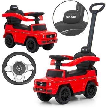 Jeździk z rączką pchacz chodzik czerwony MERCEDES G350d Red Milly Mally