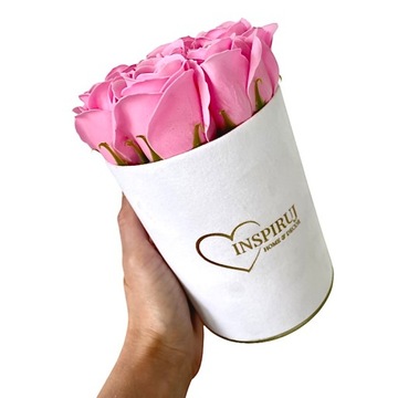 ЦВЕТОЧНАЯ КОРОБКА С МЫЛЬНЫМИ ЦВЕТАМИ ПОДАРОЧНЫЕ ЦВЕТЫ МЫЛЬНЫЕ РОЗЫ ВЕЛУРОВАЯ КОРОБКА