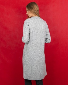 New Look Długi Kobiecy Luźny Szary Sweter Narzutka Kieszenie z Wełną XL 42