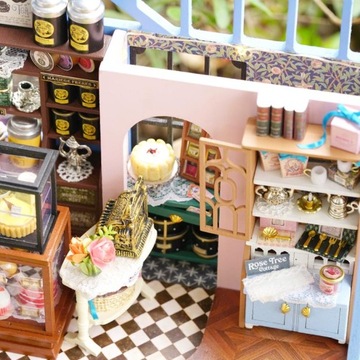 Miniaturowy domek DIY Różana herbaciarnia Ogród Kwiaty Słońce Oranżeria