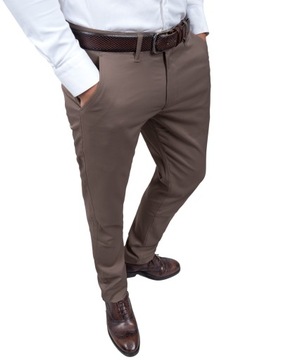 Мужские строгие брюки Slim Fit коричневые кофейного цвета, гладкие - 32