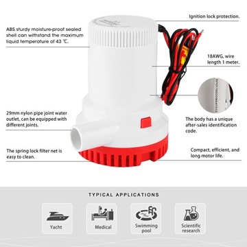 Трюмный насос для морских лодок 2000 галлонов в час, 12 В