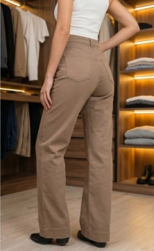 ЖЕНСКИЕ БРЮКИ ДЖИНСЫ ШИРОКИЕ НОГИ БЕЖЕВЫЙ КОРИЧНЕВЫЙ S