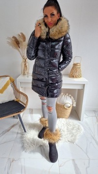 ZIMOWA KURTKA PŁASZCZ LEXUS W POŁYSKU - CZARNA S