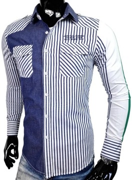Koszula męska niebieska w paski slim KD131 r. XXL