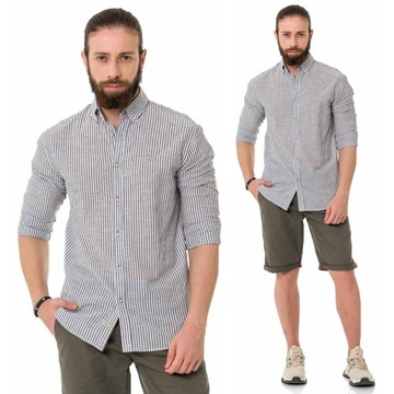 Koszula Męska Premium Casual Lniana Len Regular