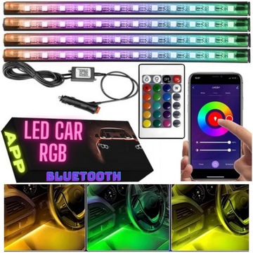 TAŚMA LED DO SAMOCHODU AUTA OŚWIETLENIE RGB 5050 APLIKACJA BLUETOOTH PILOT
