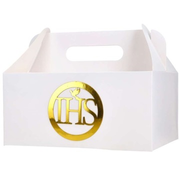 PUDEŁKA NA CIASTO białe pozłacane IHS KOMUNIA ŚWIĘTA 10 sztuk