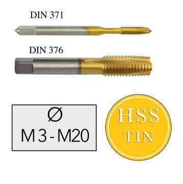 Машинный метчик M6 HSS TIN DIN371, сквозное отверстие