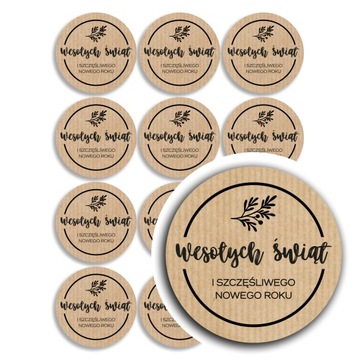 24x naklejki świąteczne, życzenia Wesołych Świąt Boże Narodzenie kraft 35mm