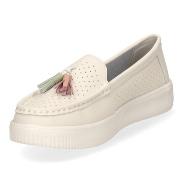 MOKASYNY DAMSKIE SERGIO LEONE SP015 BEŻOWE PÓŁBUTY SKÓRA NATURALNA R 36