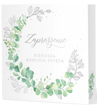 Zaproszenia I Komunia Święta Eukaliptus srebrne 1 szt