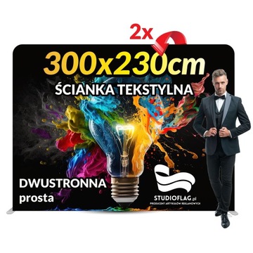 Ścianka Reklamowa Tekstylna 300x230cm Nadruk Projekt dwustronna