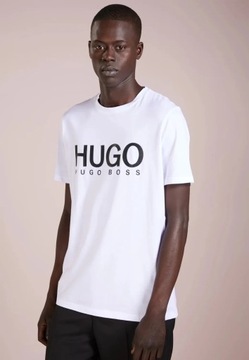 HUGO BOSS T-SHIRT KOSZULKA - DUŻE LOGO - BIAŁA - M