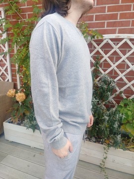 H&M cieńki Swetr sweter męski szary bawełna XXL