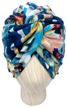 Czapka Turban Twist CIENKI wiskoza Wzór Blue