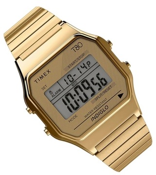 Kultowy złoty zegarek z rozciąganą bransoletą Timex TW2R79000 Retro lata 80