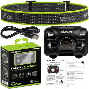 СВЕТОДИОДНАЯ ФАРА, АККУМУЛЯТОРНАЯ USBC, ВОДОНЕПРОНИЦАЕМАЯ, 170 лм PRO VAYOX