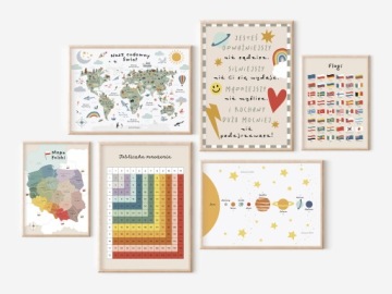 Набор детских плакатов ALPHABET NUMBERS MAP EMOTIONS 30x40 A3 различные дизайны