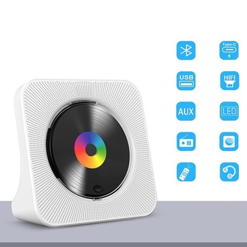 ПОРТАТИВНЫЙ CD-ПЛЕЕР BLUETOOTH ДИНАМИК РАДИО AUX USB FM С ПУЛЬТОМ ДУ БЕЛЫЙ