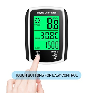 Проводной велокомпьютер с 19 сенсорными функциями.