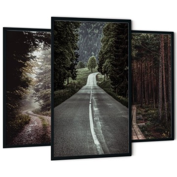ZESTAW 3 OBRAZ W RAMACH SALON SYPIALNIA GRUBE RAMY DROGA LAS NATURA BOHO