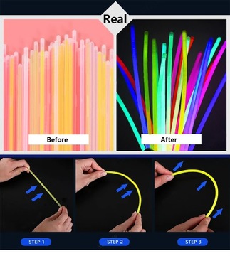 Bransoletki Świecące Fluorescencyjne Opaski Światło Chemiczne 100 Pałeczki