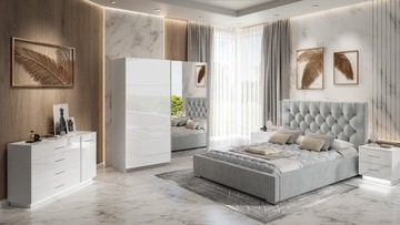 Sypialnia GLAMOUR zestaw szafa 194 komoda chrom
