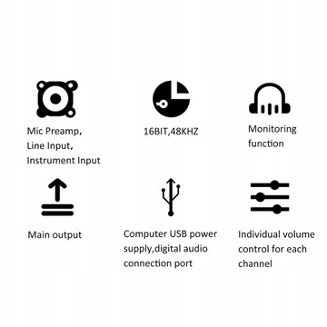 2 kanały mikser audio USB 48V zasilanie Phantom