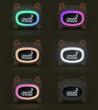 BUDZIK ZEGAR ALARM DRZEMKA LAMPKA NOCNA LED DLA DZIECI RGB KOTEK TRENER SNU