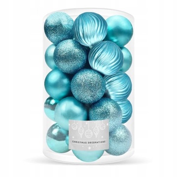 НАБОР РОЖДЕСТВЕНСКИХ ШАРОВ БОЛЬШИЕ ГОЛУБЫЕ БИРЮЗОВЫЕ ЕЛОЧНЫЕ 30шт 8см