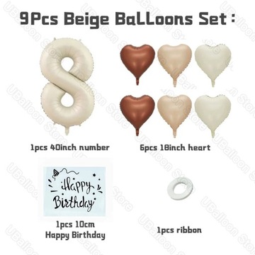 Juego de globos de cumpleaños de color Beige, pegatinas con nombre