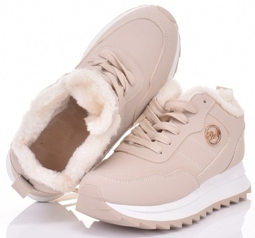 ZIMOWE SNEAKERSY BUTY DAMSKIE OCIEPLANE NA PLATFORMIE SKÓRZANE