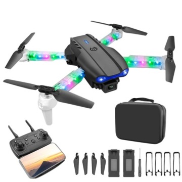 Kvadrokoptéra S Dvojitou Wifi Kamerou Dron E99D Barevná Led Skládací Černá