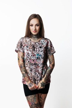 Unikatowy T-shirt damski print na krótki rękaw nadruk KOTY sfinksy PL XL