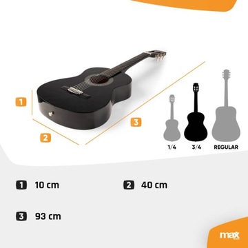Молодёжная классическая гитара SoloArt Max 3/4, чёрная + аксессуары