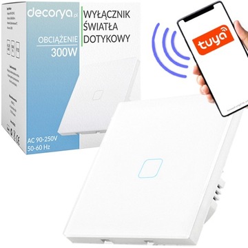 POJEDYNCZY WŁĄCZNIK ŚWIATŁA SZKLANY DOTYKOWY LED BIAŁY DOPUSZKOWY WIFI TUYA