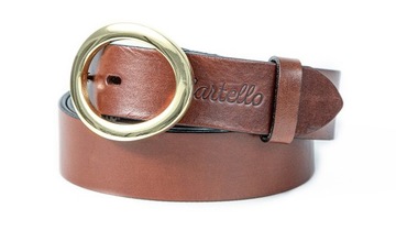 Skórzany brązowy PASEK ZŁOTA klamra Cartello C-1935-2-105|obwód 100-105cm