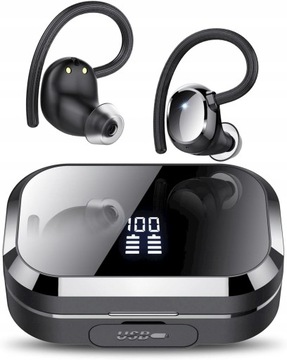 Słuchawki Bezprzewodowe Douszne Bluetooth BT 5.3 Powerbank Czarne Sportowe