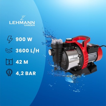 НАСОС ДЛЯ ЧИСТОЙ ВОДЫ Lehmann 900 Вт ВСАСЫВАНИЯ И ДАВЛЕНИЯ садовый мощный 3600 л/ч